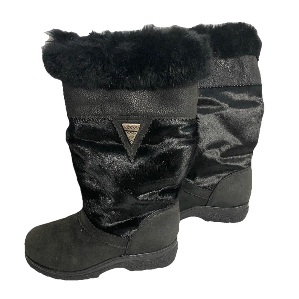 Sorel Vintage Boots Womens 6.5 Black Calf Hair Fur Trim Canada Kaufman 90s